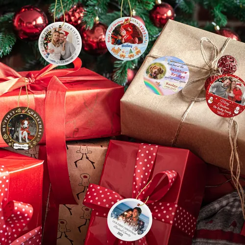 Vista 7 de Adorno personalizado para la primera Navidad del bebé, adornos de Navidad con foto personalizada 2023 con imagen y nombre, regalos personalizados