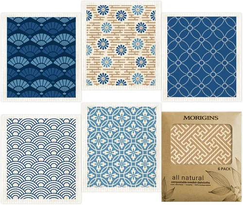 Vista 8 de Juego de 6 paños de cocina suecos de cactus reutilizables compostables, paños de cocina de esponja de celulosa