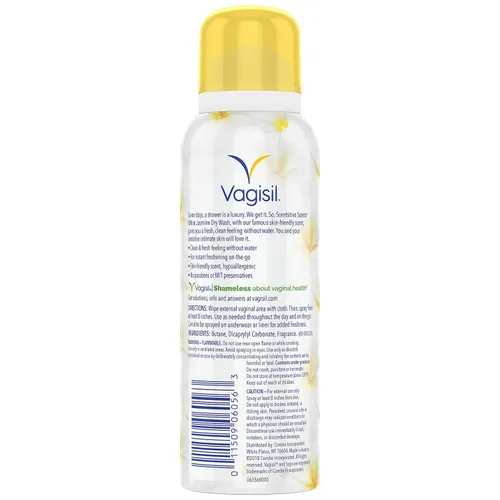 Vista 5 de Vagisil Scentsitive Scents - Desodorante en aerosol de lavado en seco femenino para mujer, probado por ginecólogos, sin parabenos, jazmín blanco