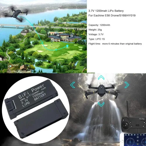 Vista 2 de Batería Lipo de repuesto de batería Lipo de 3.7 V 1200 mAh para drones Eachine E58 E58/S168/HY019 de alta capacidad (2 unidades)