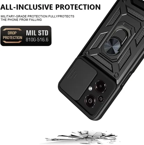 Vista 7 de Ysnzaq Funda resistente a prueba de golpes de grado militar para Xiaomi Poco M5 6.58 ", protección de lente de ventana deslizante con soporte