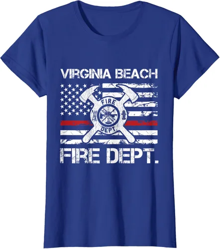 Vista 11 de Virginia Beach Virginia Fire Department - Camiseta delgada de línea roja, Negro