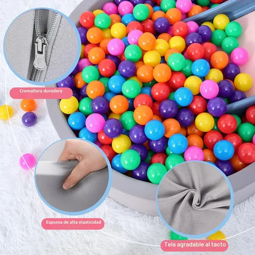 Vista 4 de Piscina de bolas de espuma para niños pequeños con 200 pelotas, gran piscina de pelotas para bebés con esponja de memoria suave, corralito