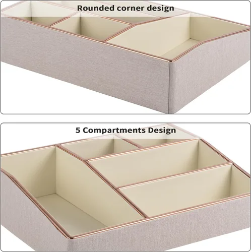 Vista 9 de Bandeja organizadora de maquillaje de piel sintética, organizador grande de tocador, caja de almacenamiento de cosméticos para pinceles de lápiz