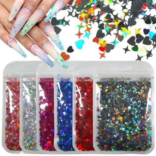Vista 7 de LoveOurHome Resina holográfica de uñas de 2.16 oz con purpurina en copos de San Valentín, mariposa, corazón, brillos, manualidades, lentejuelas