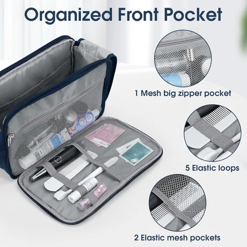 Vista 3 de Wedama Neceser grande para hombres, bolsa de viaje de mano, artículos de tocador impermeables, kit de poliéster grueso, artículos de tocador, viajes
