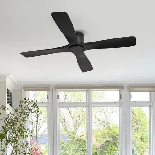 Vista 9 de WINGBO - Ventilador de techo de montaje empotrado de 48 pulgadas, sin luces, con 4 aspas talladas de madera sólida, motor DC reversible de 6