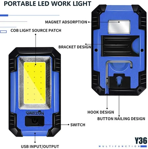 Vista 3 de WARSUN Y36 y Y40 - Luz de trabajo LED recargable, magnética, portátil, mecánica, funciona con pilas, 1200 lúmenes, súper brillante para reparación