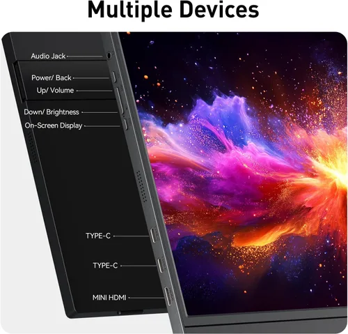 Vista 5 de KOORUI Monitor portátil de 15.6 pulgadas FHD 1080P IPS, segunda pantalla para viajes y oficina, monitor de juegos USB-C HDMI con soporte y altavoces