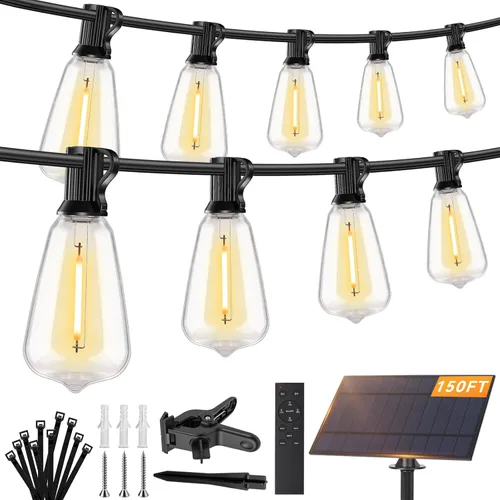 Vista 18 de Brightever Luces de Cadena Solares de 25 Pies para Exteriores Impermeables, Luces Solares G40 con Control Remoto y 10+1 Bombillas Globo LED
