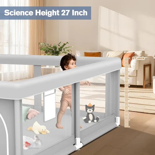 Vista 4 de Corralito de juegos para bebés y niños pequeños de 50 x 50 pulgadas, patios de juegos para interiores y exteriores, corral de juego de seguridad