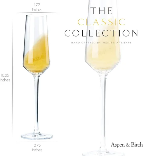 Vista 2 de Aspen & Birch - Juego de 4 copas de champán clásicas - Copas de champán - Copas de mimosa, copas de cristal premium, transparentes, 6 onzas, copas