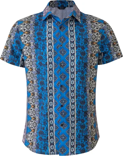 Vista 4 de Atwfo Camisas hawaianas para hombre, estilo casual, con botones, manga corta, pantalones cortos estampados, para verano, playa, tropical, hawaiano