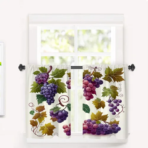 Vista 229 de Cortinas opacas de poliéster multicapa para cafetería, con diseño de diamantes, 2 unidades, 26 x 24 pulgadas