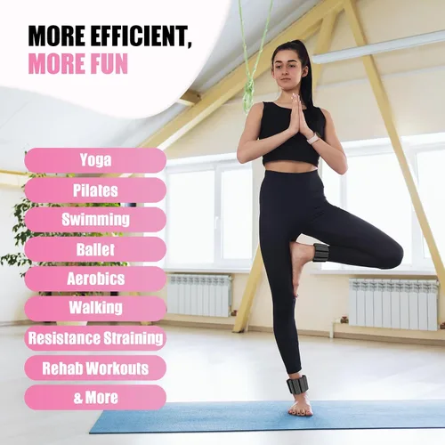 Vista 5 de Pilates - Pesas de tobillo y muñeca para mujer, juego de 2 pesas portátiles y fuertes para brazos y piernas (1 libra/2.2 libras cada una), pesas