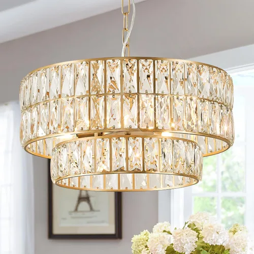 Vista 16 de CATINER Candelabros pequeños de cristal dorado, candelabro moderno de montaje semiempotrado con 4 luces de tambor de cristal, accesorio de luz