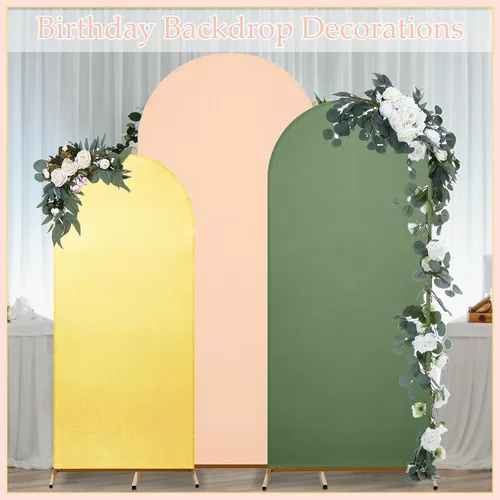 Vista 6 de Gisafai Juego de 6 soportes de metal para telón de fondo de arco y cubierta de arco de boda Chiara con cubierta de elastano para decoración de bodas