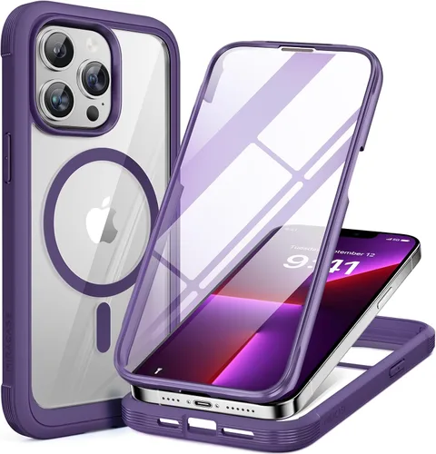 Vista 62 de Miracase - Funda magnética para iPhone 13 Pro Max de 6.7 pulgadas (compatible con MagSafe), transparente, completo, protector de pantalla de vidrio