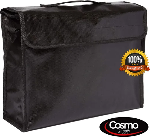 Vista 3 de Cosmo - Bolsas de documentos ignífugas, bolsa grande ignífuga para dinero en efectivo con correa para el hombro, bolsa de dinero impermeable e