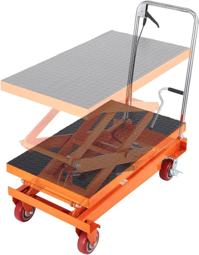 Vista 12 de VEVOR Carro de mesa de elevación hidráulica, capacidad de 500 libras, altura de elevación de 28.5 pulgadas, mesa de elevación manual de tijera