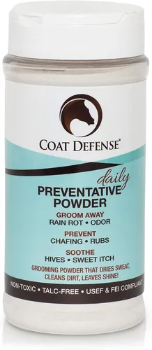 Vista 9 de Coat Defense Polvo preventivo diario y tratamiento de pudrición por lluvia para caballos Picazón dulce equino seguro y eficaz, piel funk, arañazos