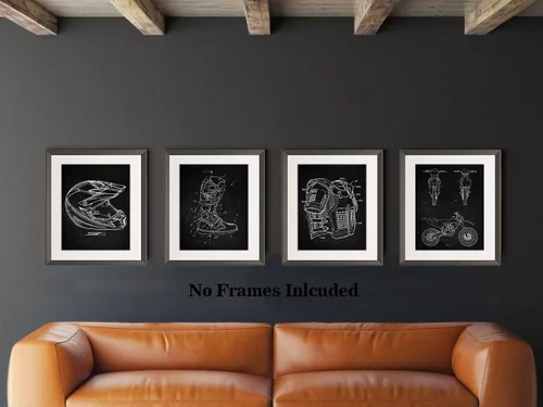 Vista 2 de Arte de pared de patente para motocicleta, motocross, lienzo vintage, armadura de cuerpo de casco, botas de motocicleta, impresiones artísticas