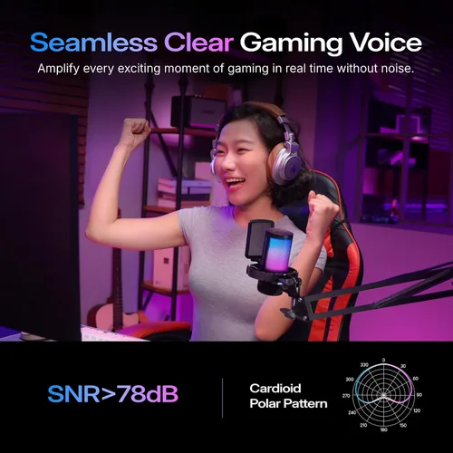 Vista 4 de MAONO USB Gaming Microphone for PC, Noise Cancellation Condenser Mic with RGB Lights, Mute, Gain for Streaming, Recording, Podcast, Chat, Twitch