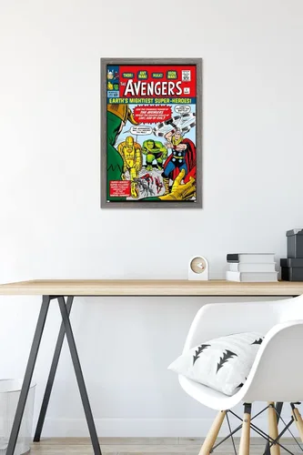 Vista 6 de Trends International Marvel Comics Avengers #1 - Póster de pared, 22.4 pulgadas de largo x 14.7 pulgadas, versión enmarcada en madera de granero
