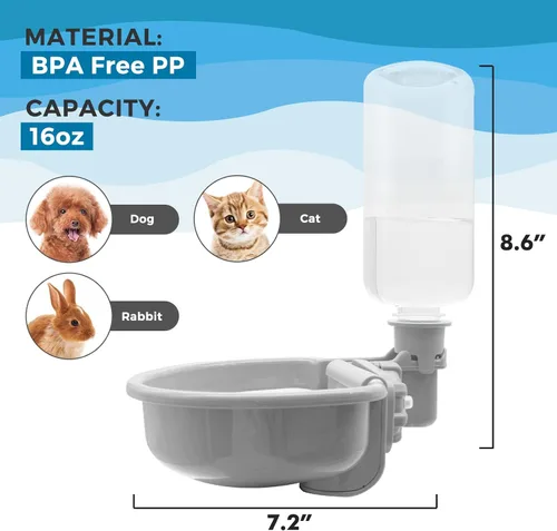 Vista 6 de Vannon Botella de agua para mascotas de 16oz, dispensador de tazón de agua por gravedad para jaula, dispensador de agua anti-desbordamiento