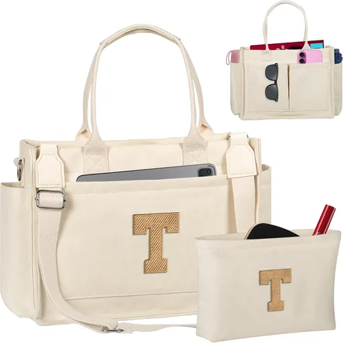 Vista 161 de Easter Basket Stuffers, Initial Tote Bag with Makeup Bag, Birthday Gifts for Women, Teen Girl Gifts Trendy Stuff