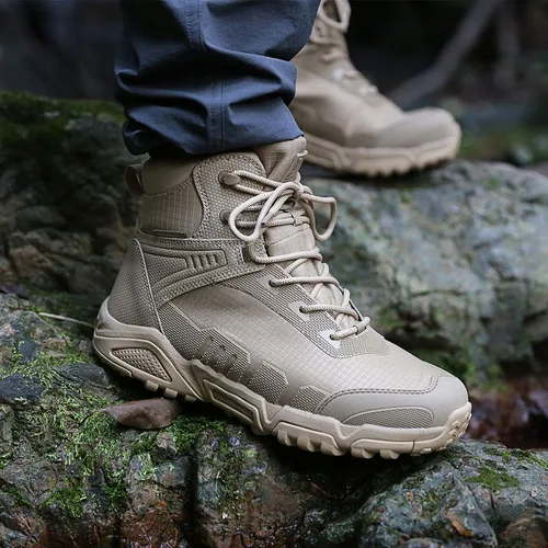 Vista 6 de FREE SOLDIER Botas de senderismo impermeables para hombre, botas de trabajo ligeras, botas tácticas militares, botas de combate duraderas