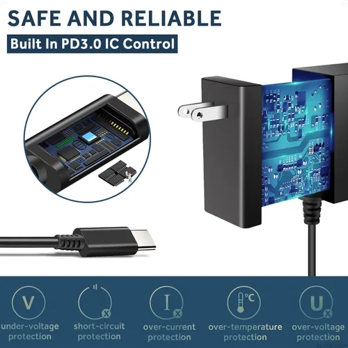Vista 4 de Adaptador de CA de 15 V 26 A de repuesto para consola de juegos Nin-tendo Switch Lite Switch Dock Switch Pro Controller cargador de pared con cable