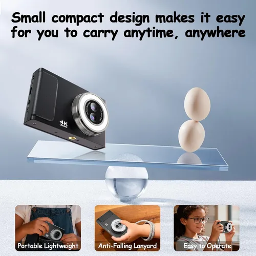Vista 5 de JDZ Cámara digital 4K para fotografía con enfoque automático, cámara de vlogging de 48MP para YouTube, zoom 16X retro estilo CCD cámara compacta