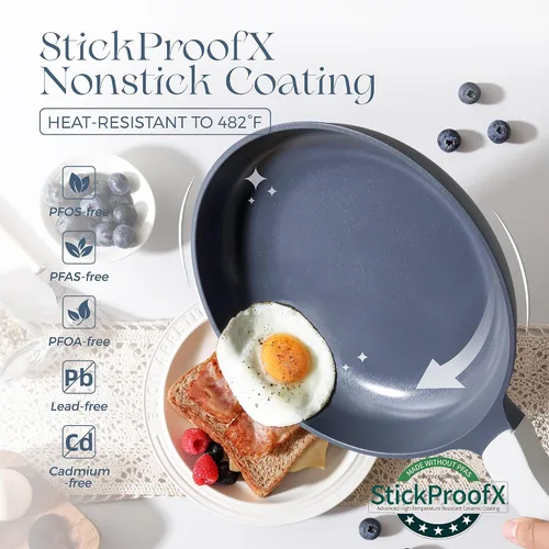 Vista 5 de PRICUSIS Sartén antiadherente de cerámica, inducción de 8+12 pulgadas, compatible con mango Stay Cool, PTFE PFAS saludable y sartén para tortilla
