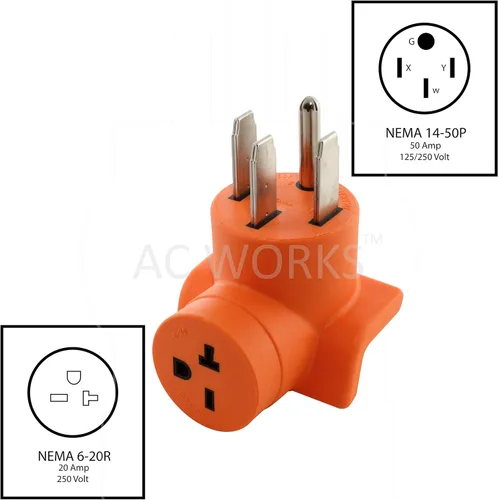 Vista 2 de AC WORKS RV/Range/Generator 14-50 Enchufe de 50 amperios a 6-20R 15/20Amp 250Volt Adaptador (A 6-20 Compacto)