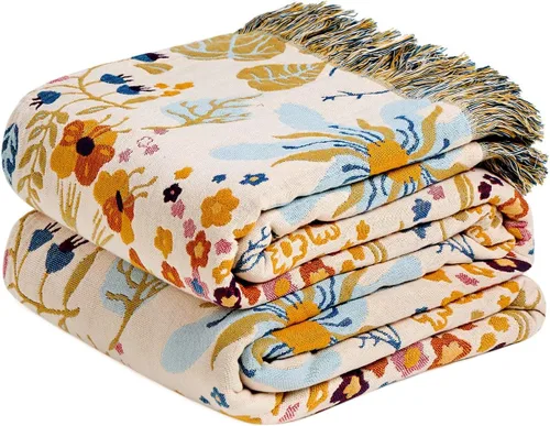 Vista 15 de LUTBM Manta bohemia para sofá de 50 x 60 pulgadas, 100% algodón, suave Animal-pájaro-a