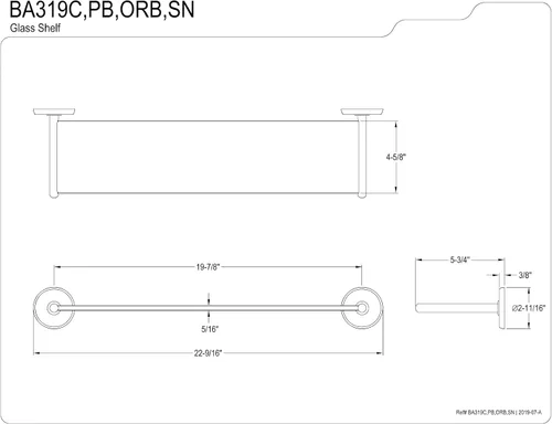 Vista 2 de Kingston Brass BA319PB - Estante de cristal clásico, latón pulido