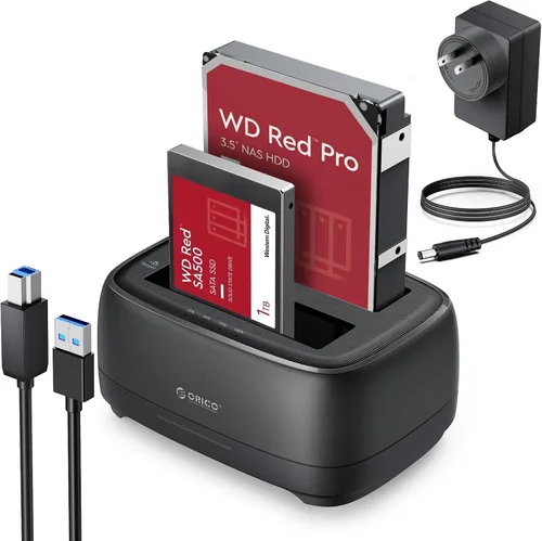 Vista 11 de ORICO Estación de acoplamiento de disco duro para USB C 2.5"/3.5" SSD HDD SATA I II III Base de disco duro externo 22TB 2 en 1 Tipo C a USB A Cable