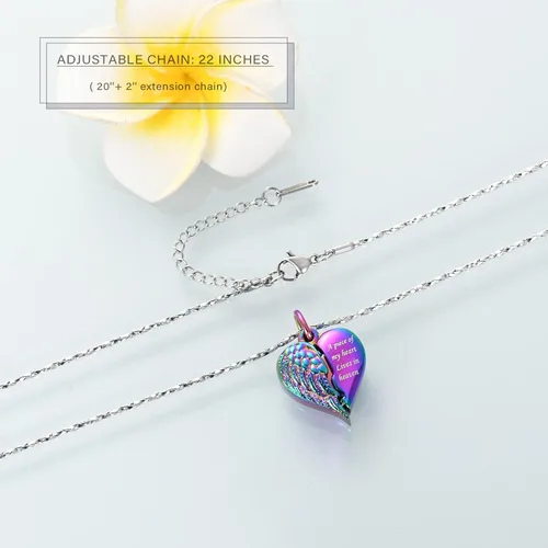 Vista 19 de Imrsanl Collar con dije de urna de cremación en forma de corazón para cenizas humanas – Un pedazo de mi corazón vive en el cielo