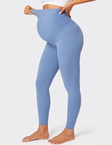 Vista 4 de BONVIGOR Leggings de maternidad sobre el vientre, leggings de embarazo con bolsillos, ropa deportiva para entrenamiento, pantalones de yoga