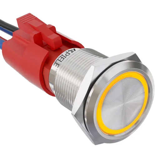 Vista 9 de APIELE Interruptor de botón con pestillo de 10 amperios y 0.748 in, 12 V, SPST, LED, impermeable, redondo, autobloqueante, 1NO (aluminio negro, azul)