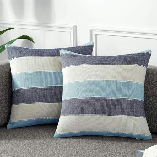 Vista 9 de AmHoo - Juego de 2 fundas de almohada decorativas para casa de campo, a rayas y a cuadros, juego de fundas de almohada de algodón y lino para sofá
