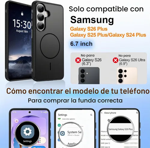 Vista 2 de Jshru Funda para Samsung Galaxy S26 Plus/Galaxy S25 Plus: para Galaxy S24 Plus [compatible con Magsafe] [2 protectores de pantalla HD] cubierta