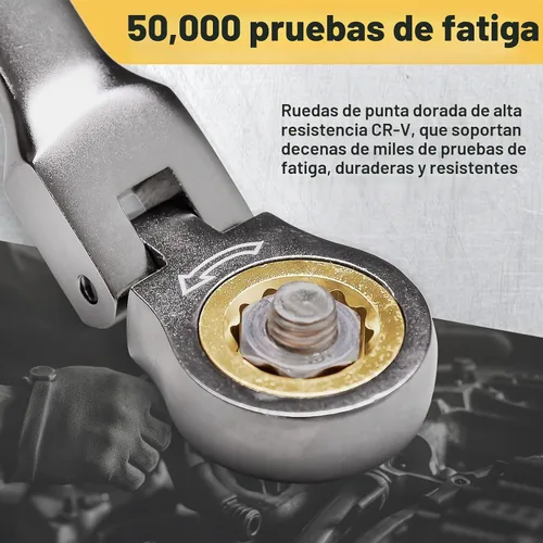 Vista 8 de Juego de llaves de trinquete, juego de 16 piezas de llave de combinación de cabeza flexible, juego de llaves métricas 6–24 mm, 72 dientes Cr-V