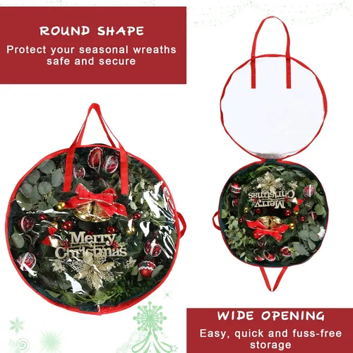 Vista 5 de Coume 4 bolsas de almacenamiento de coronas de Navidad, contenedor para coronas con ventana transparente para decoraciones de Navidad, bolsas