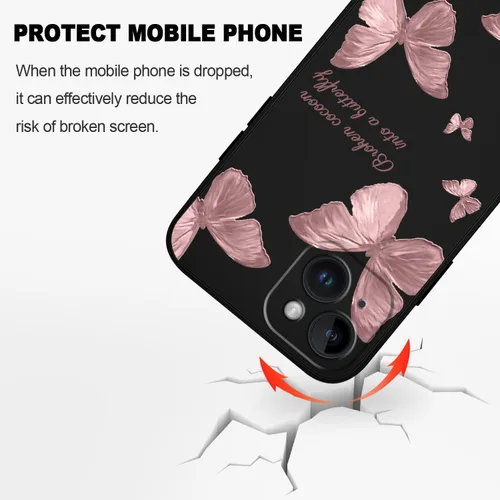 Vista 4 de LEECG Funda para iPhone 15, diseño de mariposa lateral, delgada, suave, protectora para iPhone 15, color negro mariposa