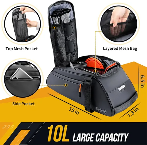 Vista 5 de WOTOW Bolsa impermeable para portabicicletas – Bolsa de maletero de bicicleta de gran capacidad de 10 L, alforjas reflectantes para sillín