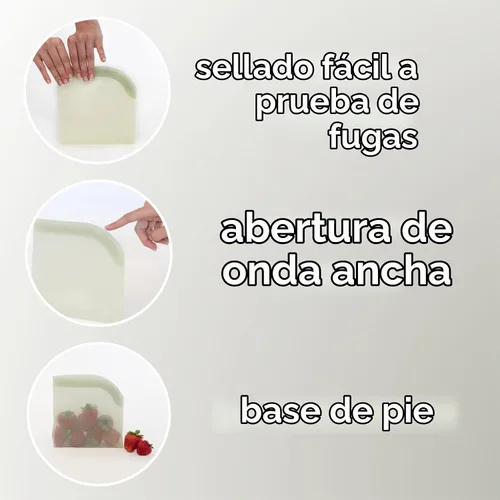 Vista 3 de Lotus Bolsas de silicona reutilizables para almacenamiento de alimentos, sin BPA, aptas para microondas y lavavajillas, bolsas de silicona