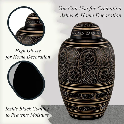 Vista 3 de Forever URNS Urna de cremación para adultos con acabado grabado a mano de latón negro Beauty para cenizas humanas de mujeres y hombres, 200 pulgadas
