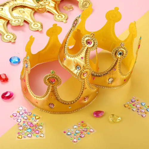 Vista 7 de Yaomiao 44 coronas de espuma de cumpleaños para niños, tiaras de princesa, sombrero de rey, kits de calcomanías de diamantes a granel
